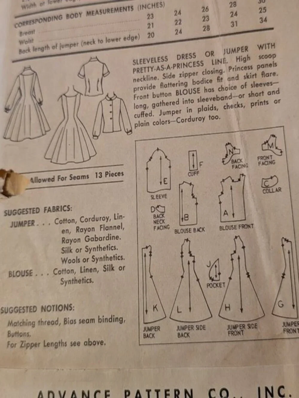 Advance 8102 dress & shirt sewing pattern